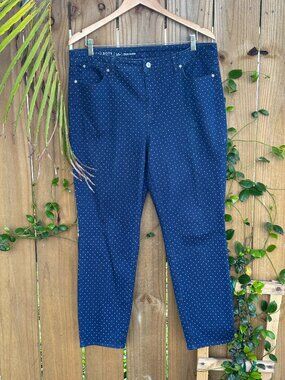 Talbots Flawless Slim Ankle Womens Jeans Size 14P Polka Dots Stretch Blue Denim